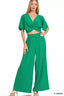 K Green Airflow Twist Top Wide Leg Set - K GREEN