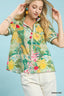 Bloomscape Jacquard Split Neck Blouse - GREEN MIX