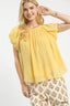 Lemon Crinkle Flutter Sleeve Blouse - LEMON
