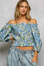 Floral Smocked Off-Shoulder Blouse - BLUE MULTI