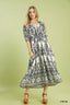 Border Print Flutter Sleeve Midi Dress - CREAM