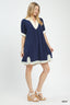 Contrast Trim Linen Mini Dress - NAVY