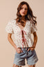 Ditsy Tie-Front Gauze Blouse - IVORY RED CHECK