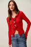 Cascade Ruffle Ribbed Cardigan - RED CORAL