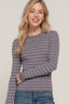 Crew Neck Stripe Knit Sweater - Grey White