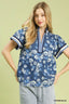 Floral Mixed Print Top - DENIM BLUE