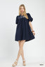 Textured Puff Sleeve Mini Dress - NAVY