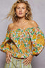 Floral Smocked Off Shoulder Blouse - HONEY MULTI
