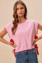 Side Ribbon Dolman Sweater Top -
