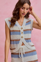 Multi Stripe Button Sweater Vest -