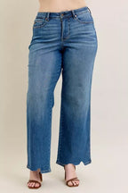 Tummy Control Wide Leg Frayed HemJeans -