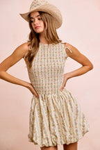 Floral Bow Tie Puff Sleeve Dress -