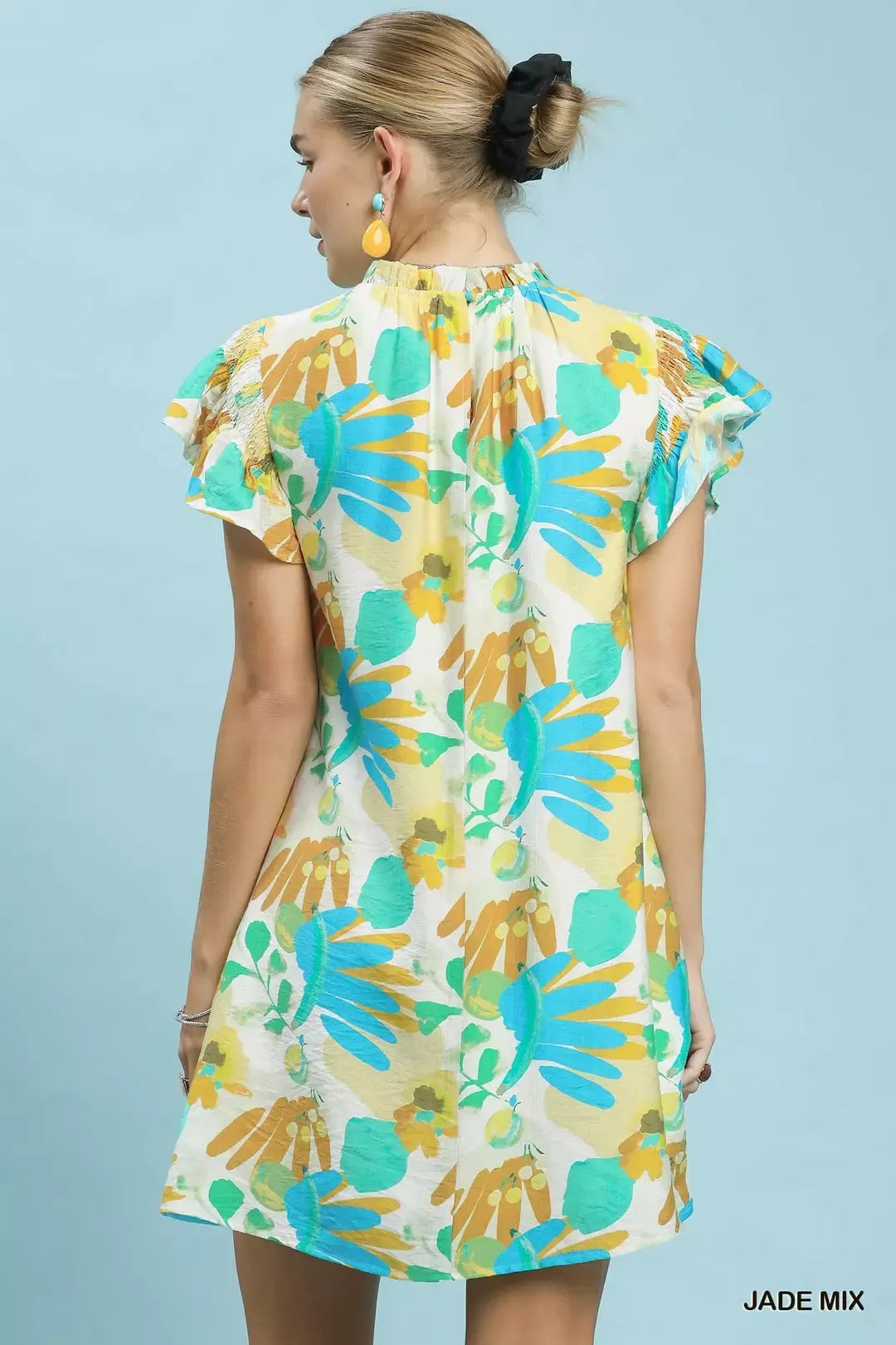 Botanical Ruffle Sleeve Mini Dress -