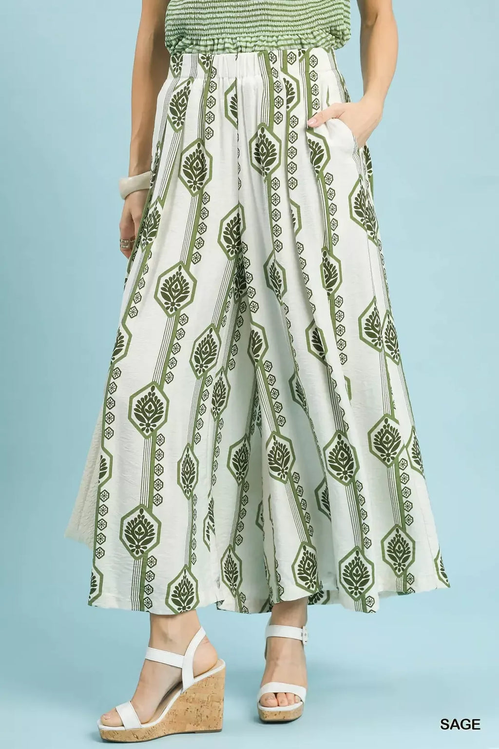Geometric Print Wide Leg Pants -