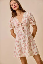 Cream Floral Lace Trim Mini Dress -