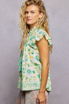 Floral Tassel Tie Flutter Blouse -
