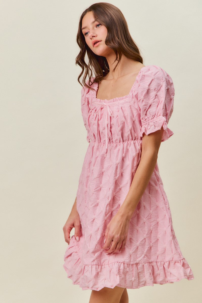 Ruched Textured Mini Dress -