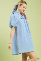 Textured Puff Sleeve Babydoll Dress -