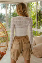 Ruffled Floral Lace Sleeve Top -