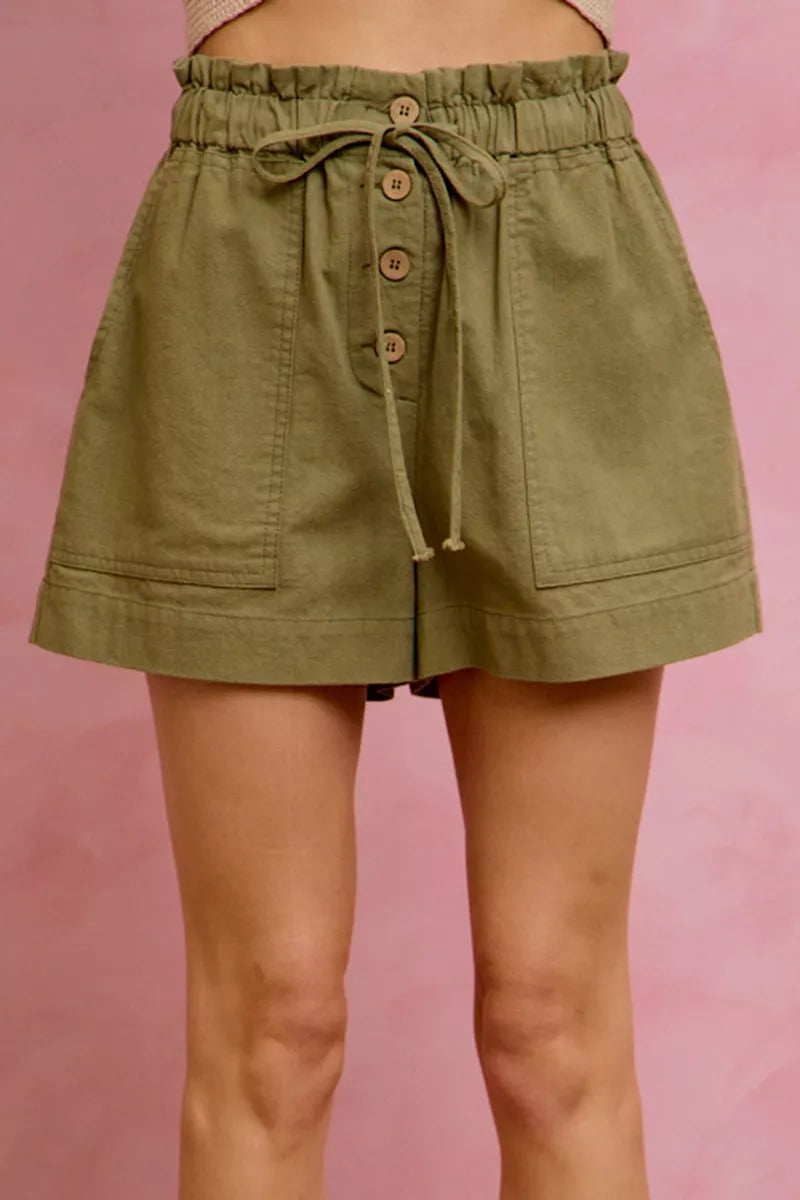 Paperbag Drawstring Twill Pocket Shorts -