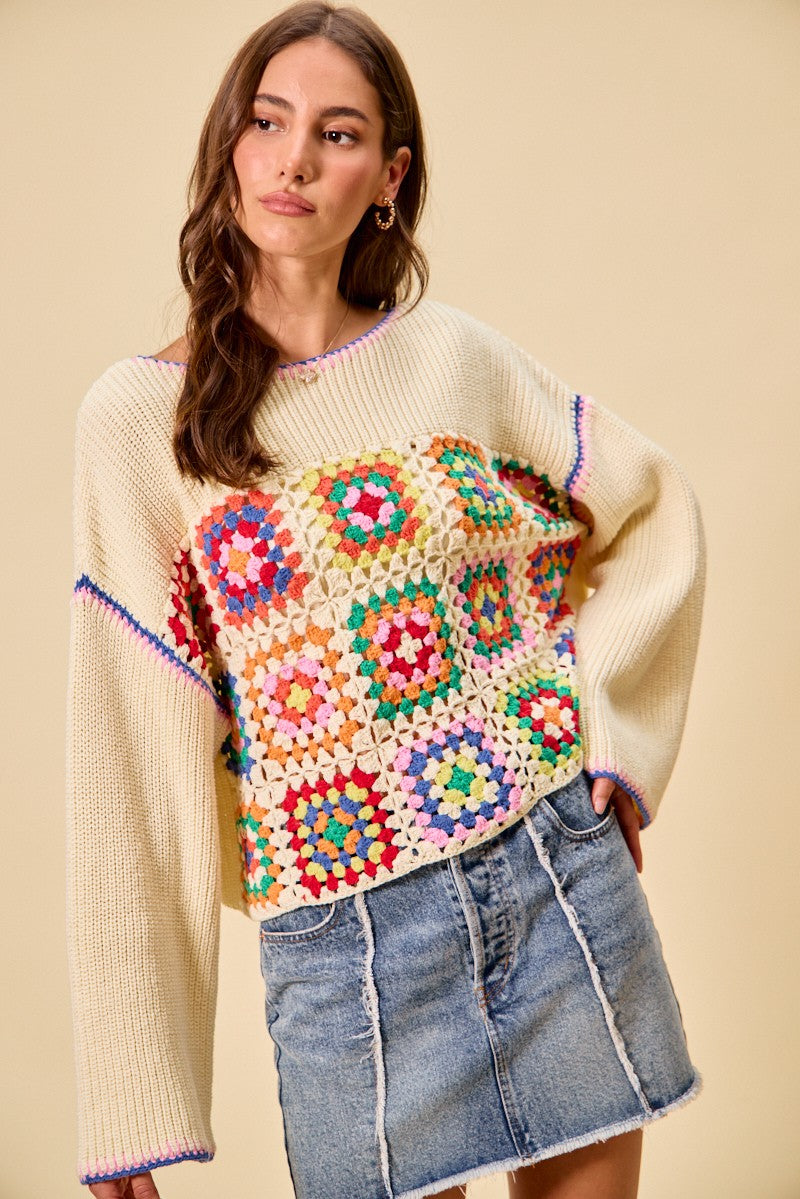 Crochet Patchwork Sweater Top -