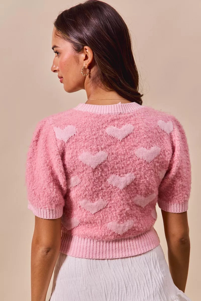 Allover Heart Print Cropped Sweater -