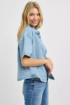 Oversized Cropped Denim Shirt -