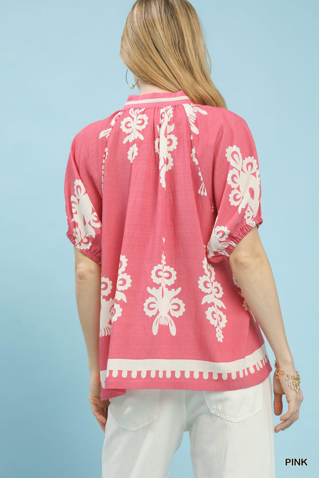 Boho Print Split Neck Blouse -