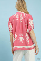 Boho Print Split Neck Blouse -