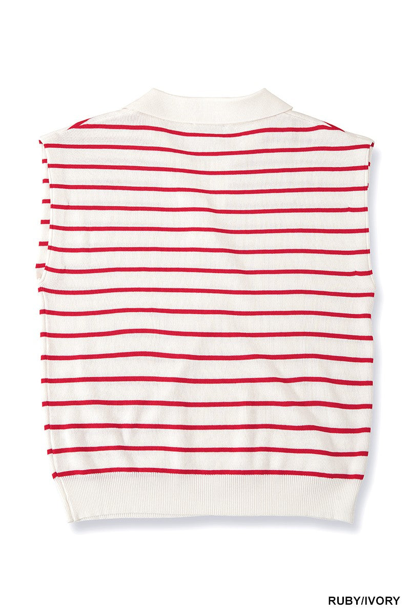 Striped Collared Knit Sweater Vest -