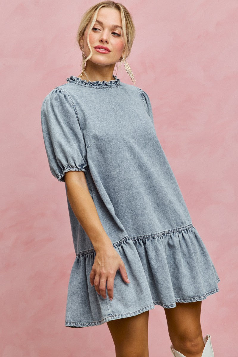 Tiered Denim Mini Dress -