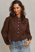 3D Floral Woven Button Front Shirt -