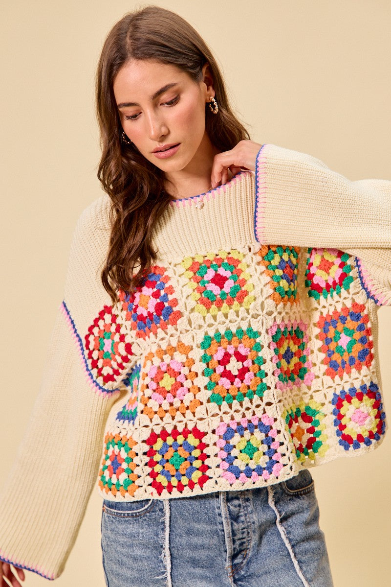 Crochet Patchwork Sweater Top -