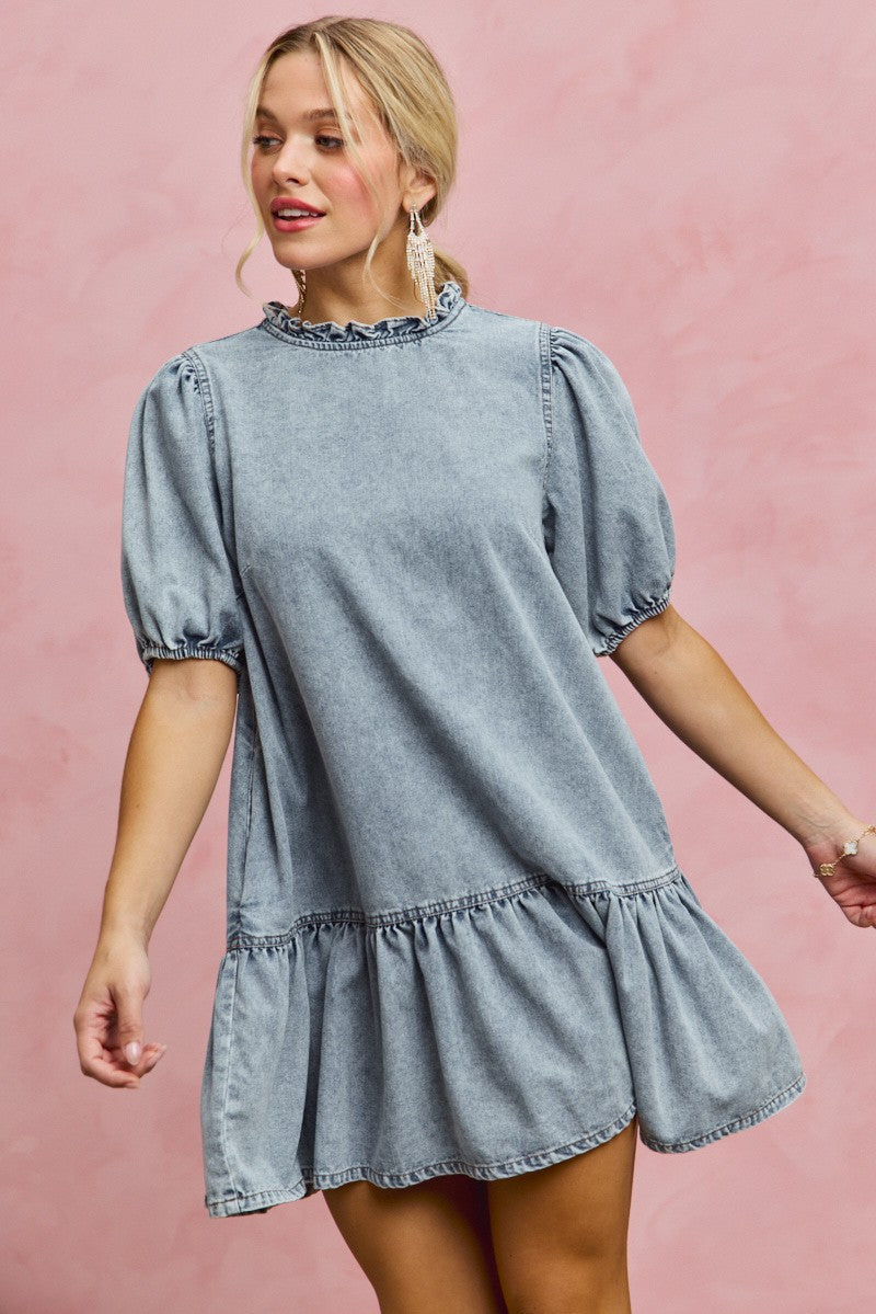 Tiered Denim Mini Dress -