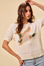 Duck Pattern Short Sleeve Sweater -