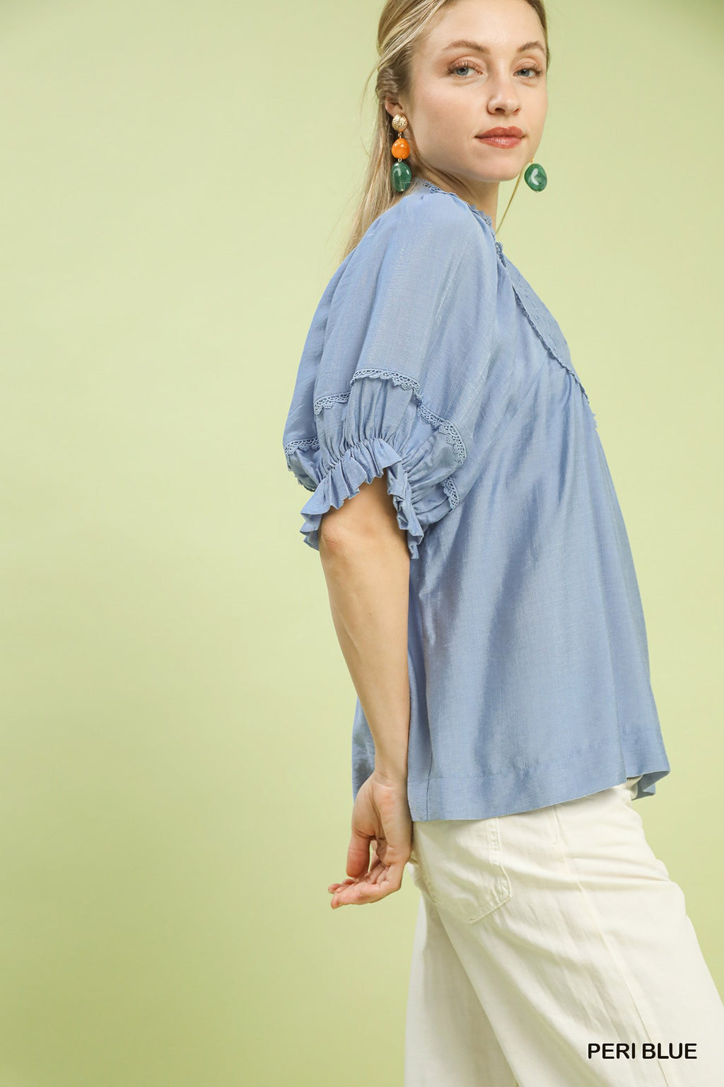Smocked Yoke Ruffle Sleeve Blouse -