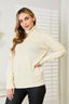 Side Slit Long Sleeve Turtleneck Sweater - Cream