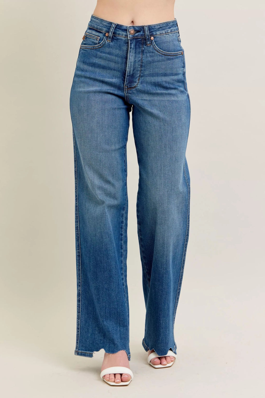 Tummy Control Wide Leg Frayed HemJeans -