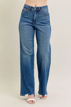 Tummy Control Wide Leg Frayed HemJeans -