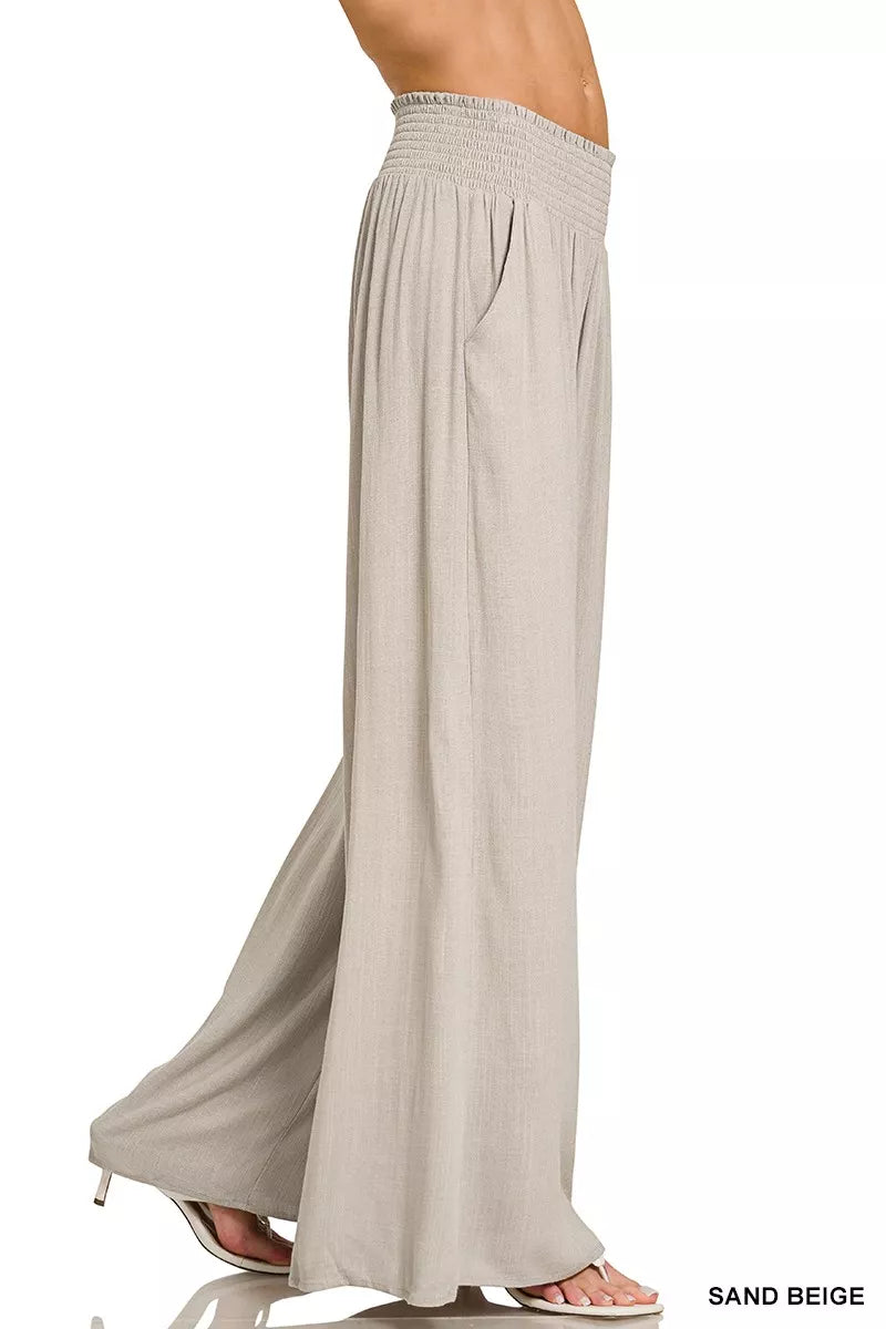 Smocked Waist Wide Leg Lounge Pants -