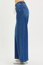 Front Lace Up Wide Leg Jeans Full Size -