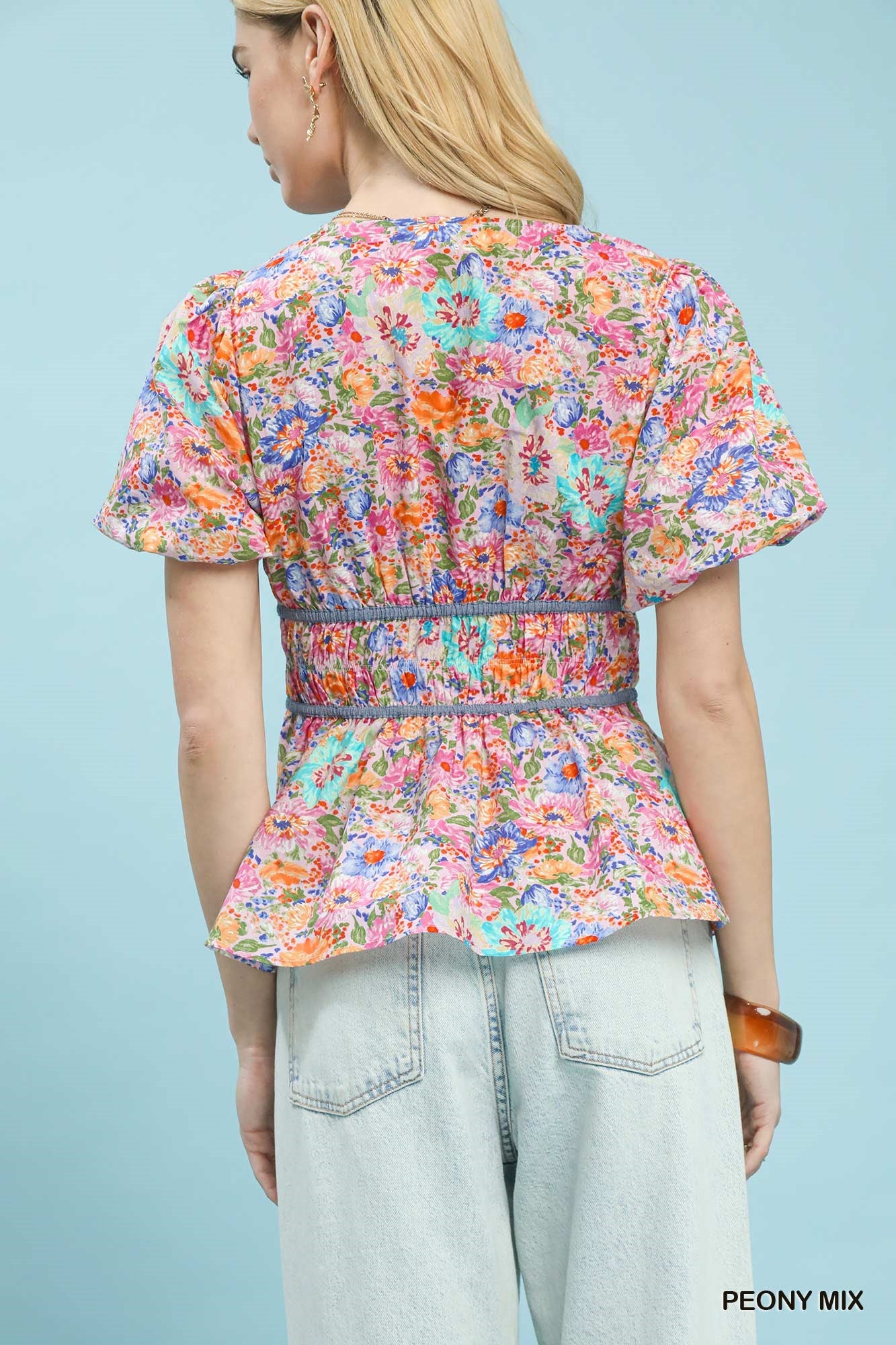 Floral Smocked Waist Peplum Blouse -