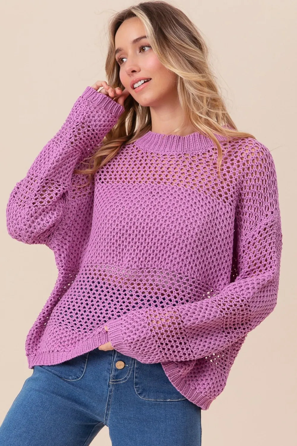 Openwork Long Sleeve Knit Sweater -