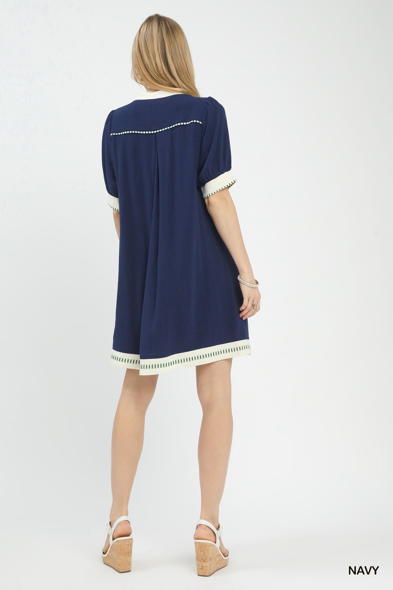 Contrast Trim Linen Mini Dress -