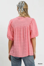 Textured Puff Sleeve Blouse -