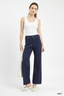 Button Detail Stretchy Straight Leg Pants - NAVY