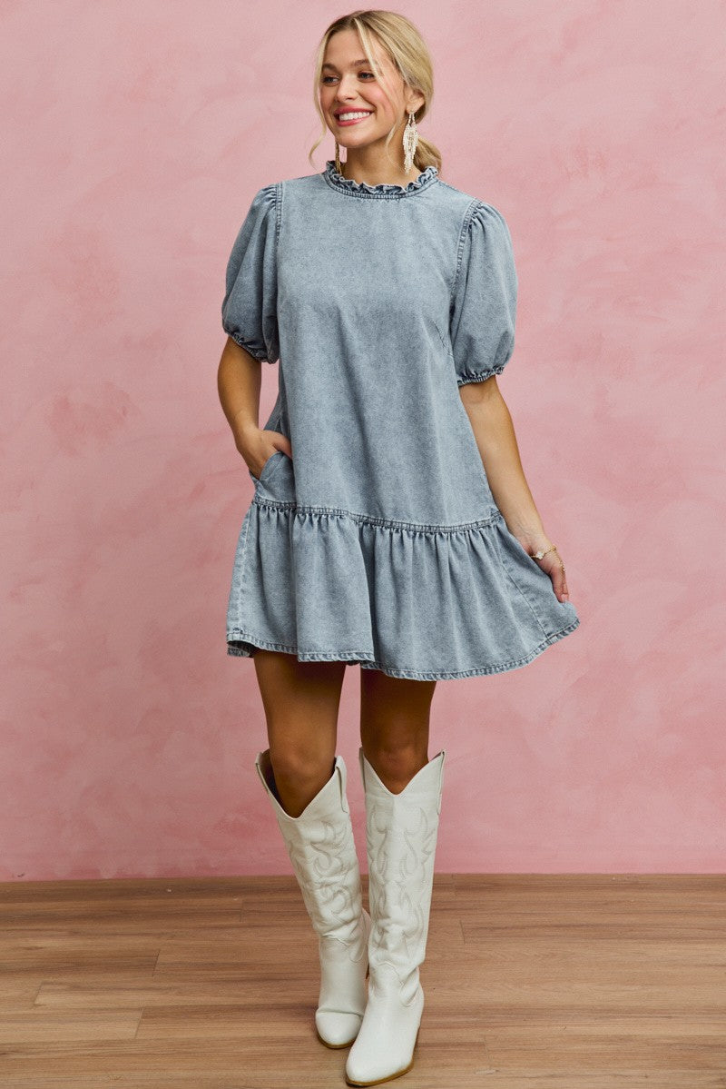 Tiered Denim Mini Dress -