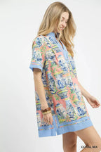 Abstract Print Collared Shift Dress -