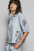 Embroidered Floral Button Down Shirt -