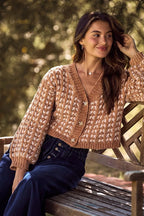 Soft Chenille Textured Button Sweater Cardigan - CAMEL